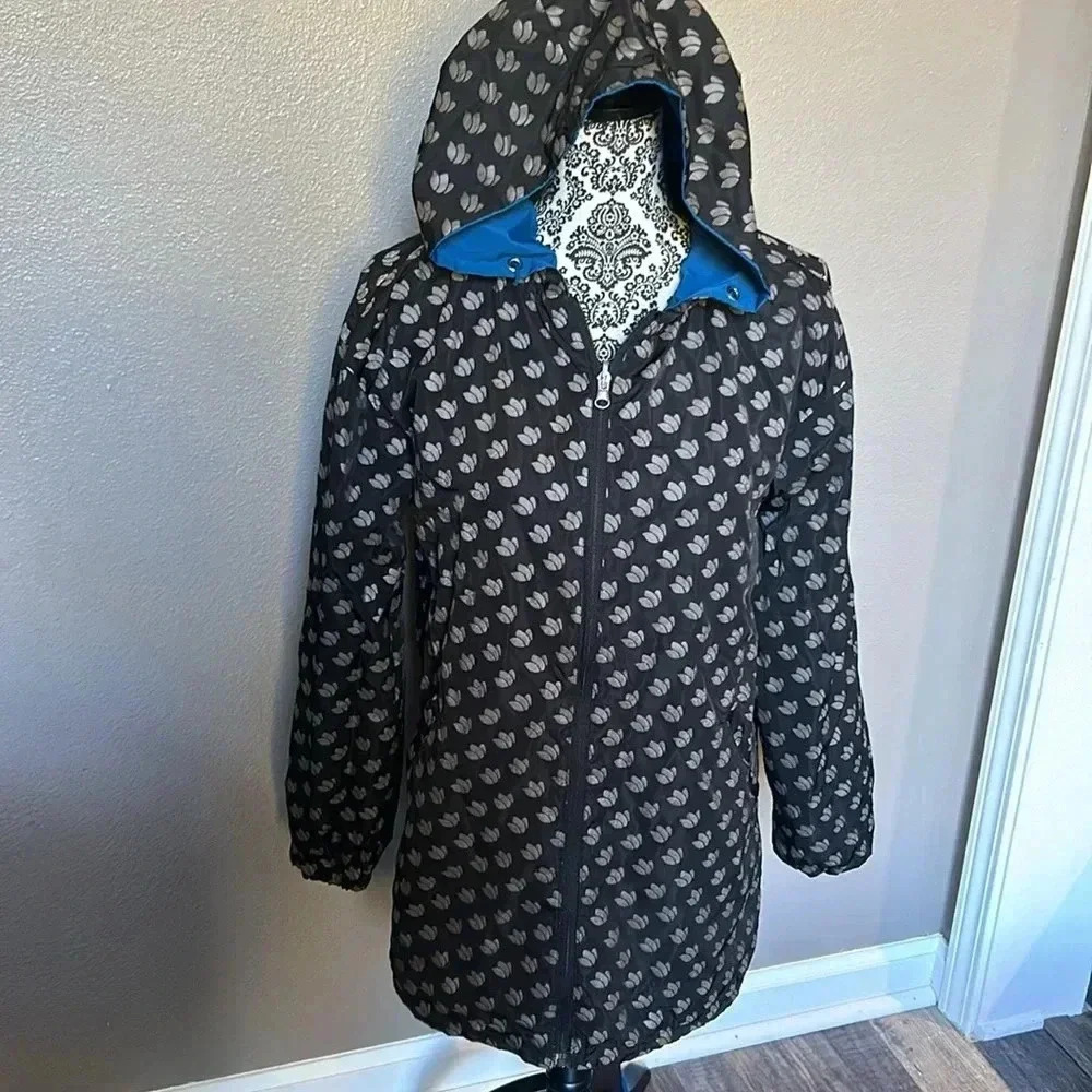 ✌️Dutch Bros reversible Rain Jacket Small Celestial Blue Zip up Waterproof Lined